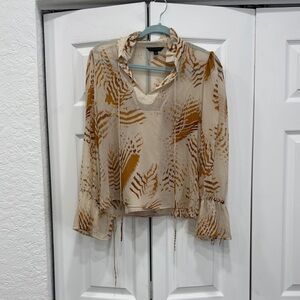 Women's Cream and Brown Patterned Top
